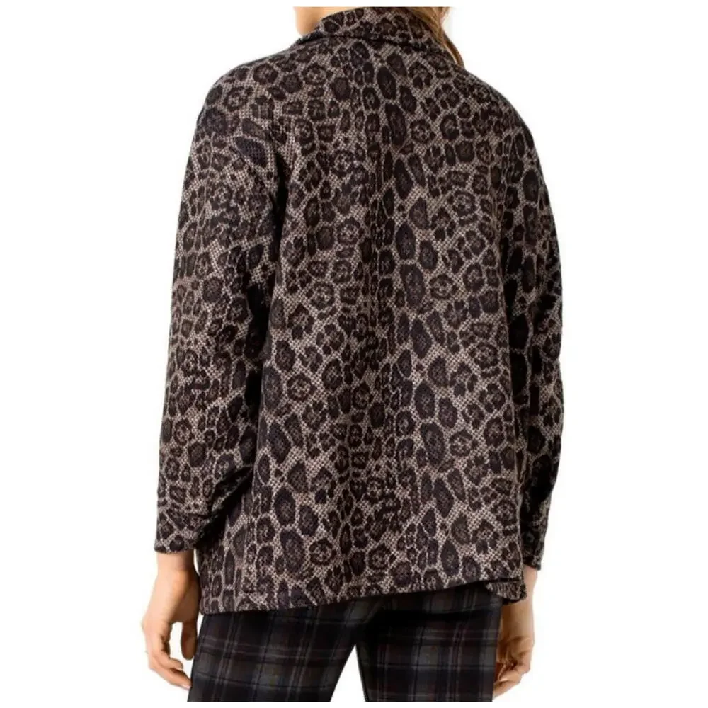 Liverpool Los Angeles Knit Shacket Blazer Jacket Brown Leopard Print Womens M - Picture 2 of 9